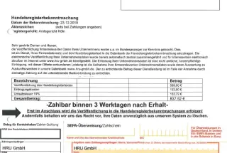 Warnung - Betrugsversuche bei Eintragungen im Handelsregister