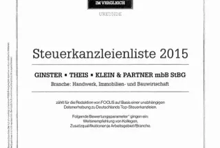 Wir zählen zu Deutschlands Top-Steuerberatungskanzleien und haben es auf die FOCUS-SPEZIAL Steuerkanzleienliste 2015 geschafft.