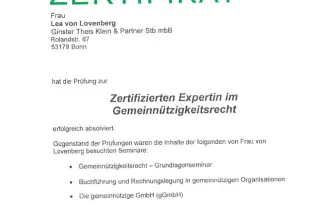 Zertifizierte Expertin im Gemeinnützigkeitsrecht